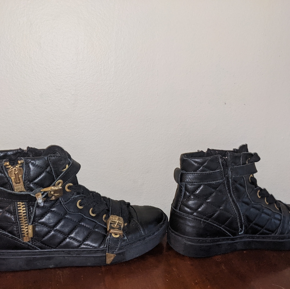 Edgy black leather high tops